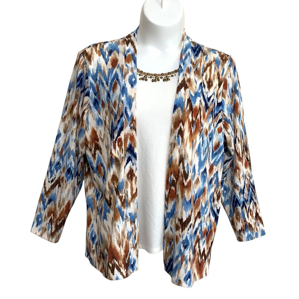 Alfred Dunner Cardigan Tank Combo Womens Size 2X Multicolored Long Sleeve Knit